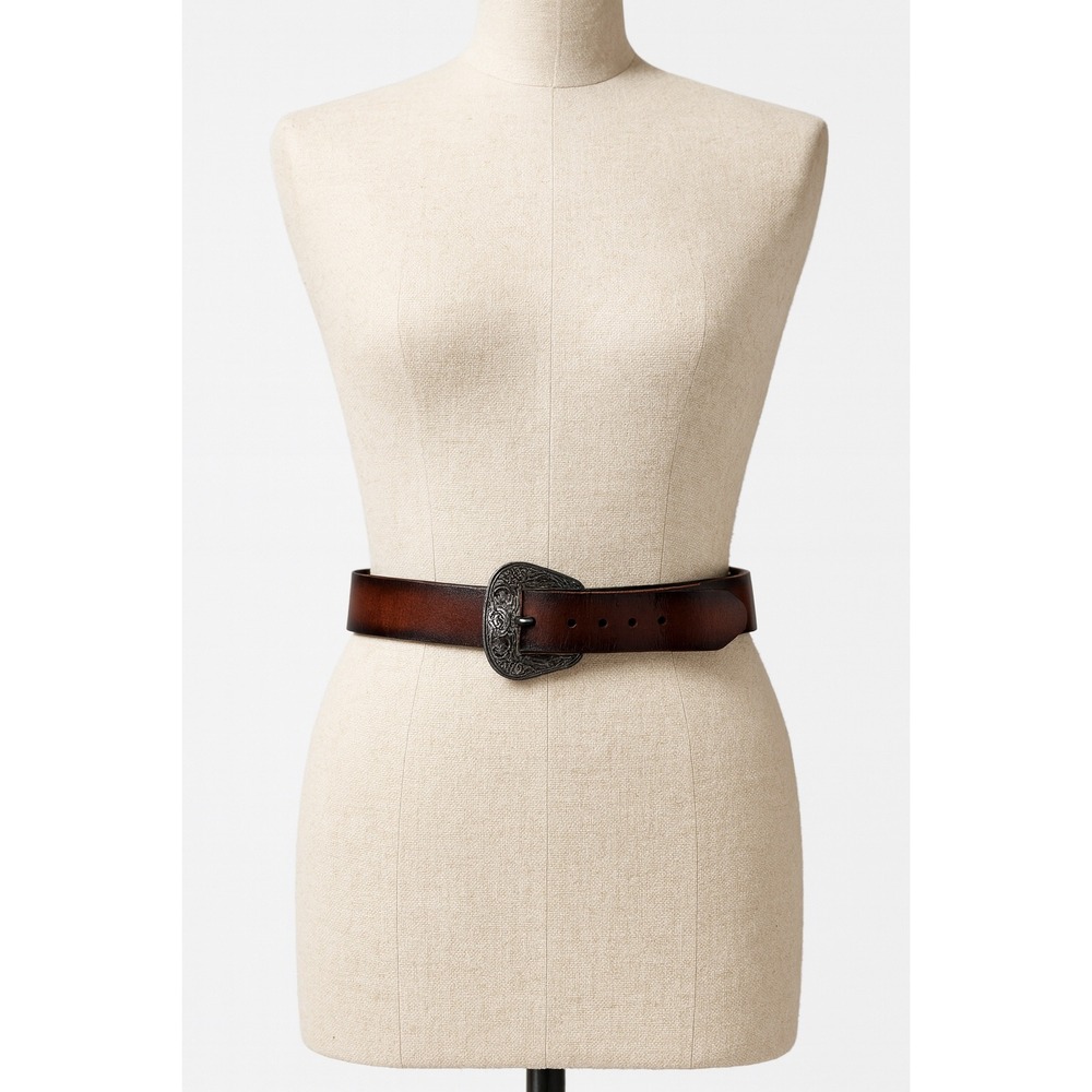 Wrangler Brown Leather Western Belt - Men's‎ 32 Eagle Buckle USA Vintage